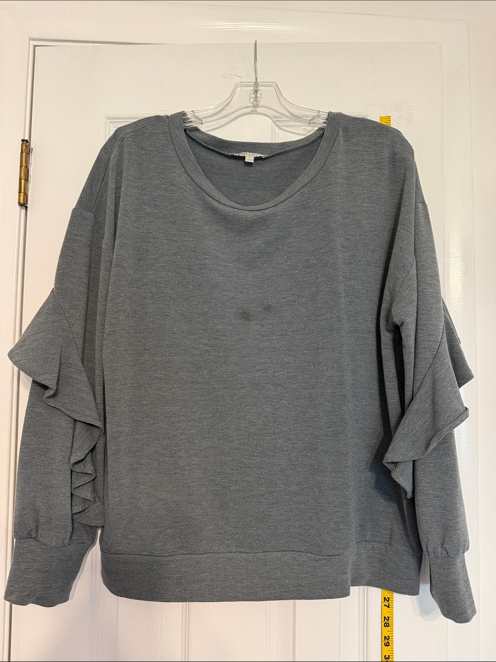Cozy Casual Slate Gray Ruffle-Sleeve Top